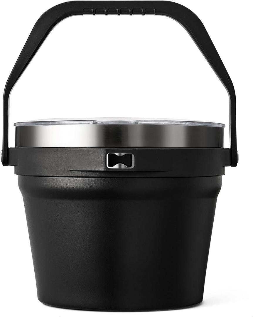 COKTIK 7L Insulated Ice Bucket with LidDouble Wall Vacuum Stainless Steel Beverage Bucket Keeps Frozen LongerHolds 6 Longnecks or 3 Bottles of Winefor Cocktail, Champagne, Large Parties(Black)