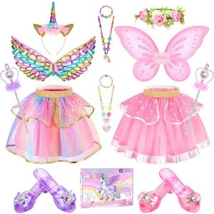 Princess Dress Up Fairy & Unicorn Costume for Girls 4-6, Toddler Dress with Tutu, Wings, Shoes, Jewelry, Headband Fairy Unicorn Toys for Girls Christmas Halloween Birthday Gift Toys