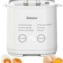 Kawu Egg Cooker, 6-in-1 Electric Rapid Egg Poacher for Hard Boiled Eggs, Yogurt, Custard, 12H Delay Start & Auto Off, Portable Breakfast Maker with Stainless Steel Bowl, 4 Eggs