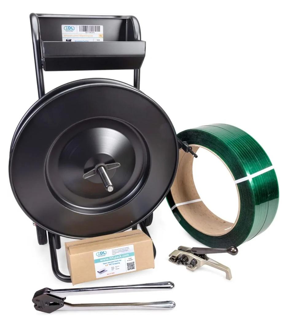 IDL Packaging PRO 1/2" x 5800' Polyester (PET) Strapping Kit, 780 lbs Break Strength – Best-in-Class Tools & Jumbo Coils – Reusable Strapping Kit, Full Coil,  Kit with PRO Tool + Dispenser