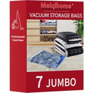 Vacuum Storage Bags 7 Jumbo, Space Saver Sealer Bags,Plastic Packaging Bags,Compression Bags for Clothes, Pillows, Comforters, Blankets, Bedding,No pump included