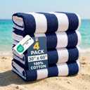 LANE LINEN Beach Towels 4 Pack - Premium 520 GSM Beach Towel 100% Cotton Ultra Soft, Thick & Highly Absorbent Pool Towels for Seaside & Summer Use - Quick Dry Towel Set for Holiday Travel Use - Blue, 4 Pack: 30"x60"