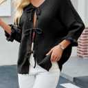 Saodimallsu Womens Tie Front Bow Cardigan Sweaters Lightweight Knit Ruffle Half Sleeve 2025 Trendy Jacket (Small, Black)