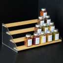 nianfeng Tiered Spice Rack, 4-Tier Spice Pantry Kitchen Cabinet Organizer, 16-Inch, Natural Wood Acrylic Stair Riser Stand, Countertop Seasoning Shelf