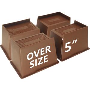 4 Pack Bed Risers 5 inch Heavy Duty Dark Brown, Oversized Furniture Risers, Bed Lifts Risers for Table, Sofa, Dorm Twin XL, Couch, Desk, Bed Frame Risers Supports Up to 6,500 Lbs