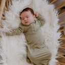 UPTON AVE Knotted Gown Baby Newborn, Viscose derived from Bamboo, Infant Sleeper with Mittens, Baby Girl, Baby Boy, (Olive)