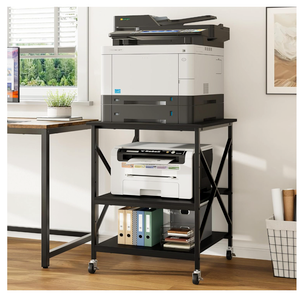 Warmiehomy 24"x24"x30" Large Printer Stand with Storage, 3 Tier Rolling Printer Cart Table, Mini Fridge Stand with Wheels, Use for 3D Laser Printer Home Office, Black
