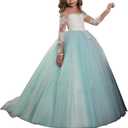 Abaowedding Lace Embroidery Sheer Long Sleeves Kids Trailing Gowns (10, Aqua)