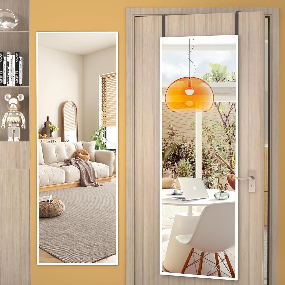 Hasipu Door Mirror Full Length, 51 x 16 Inch Full Body Wall Mirror Over The Door Hanging Mirror for Bedroom, Living Room, Cloakroom (White)