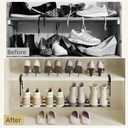 Expandable Shoe Rack Organizer for Cabinet, Adjustable Hanging Under Shelf Storage, Sturdy Round Tube Design, Space Saving Shoe Shelf for Closet, Entryway, Laundry Room, Black