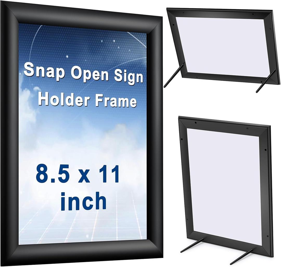 Blulu 2 Pcs Black, 8.5 x 11 Inch, Front Load Easy Open Snap Frame Poster/picture Frame, Metal Frame, Snap Open Sign Holder Frame, Wall Mount or Tabletop