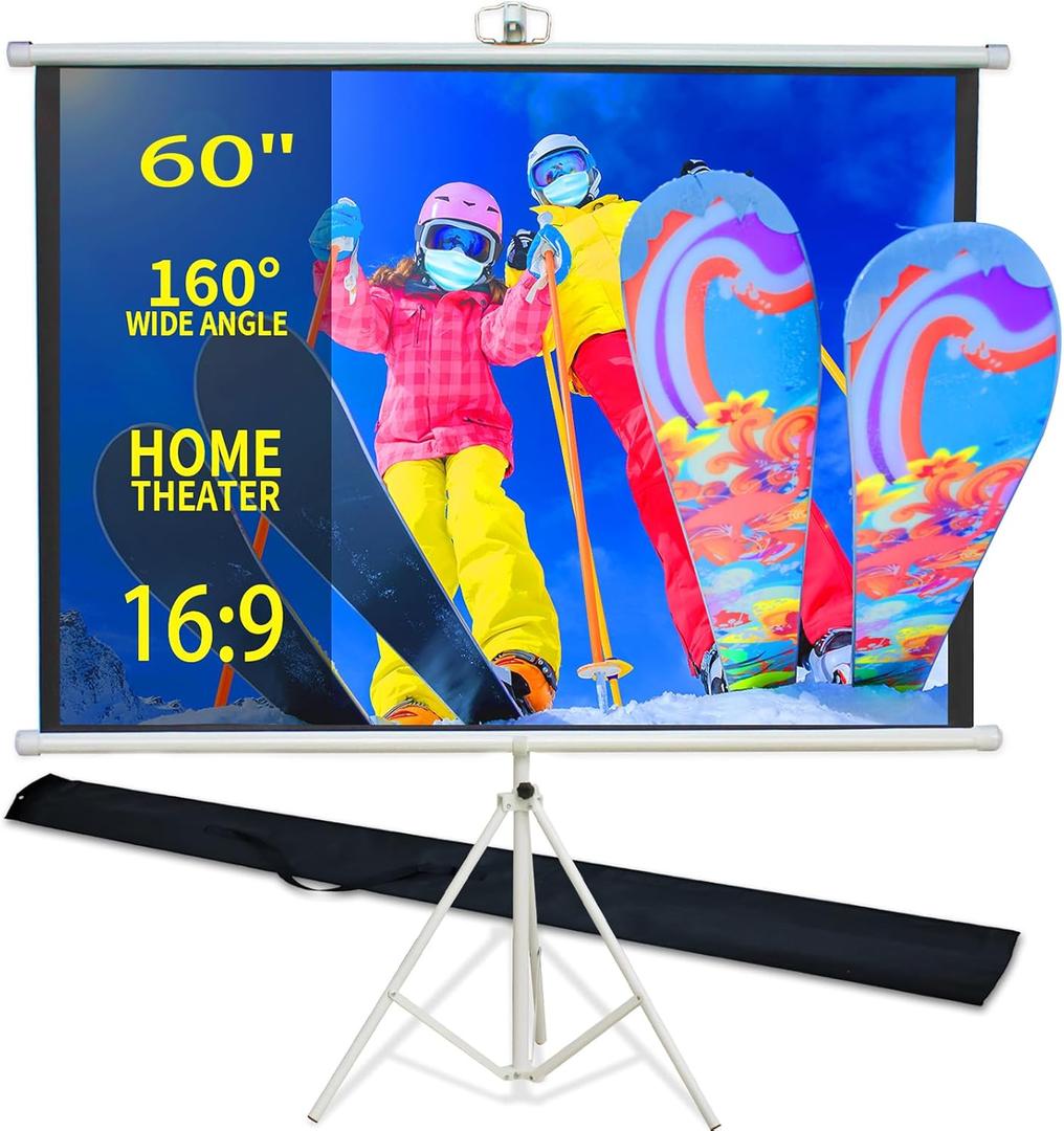 60 Inch Projector Screen Portable with Stand & Carry Bag, 4:3 Aspect Ratio, Lightweight Foldable Design for Home Theater & Outdoor Movies, Easy Setup Indoor Outdoor Projection Screen (60") 