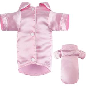 Dog Silk Pajamas Dog Shirts for Small Dogs Satin Pjs Two-Legged Puppy Clothes Lapel Sleepwear Cat Outfit (Pink, S)
