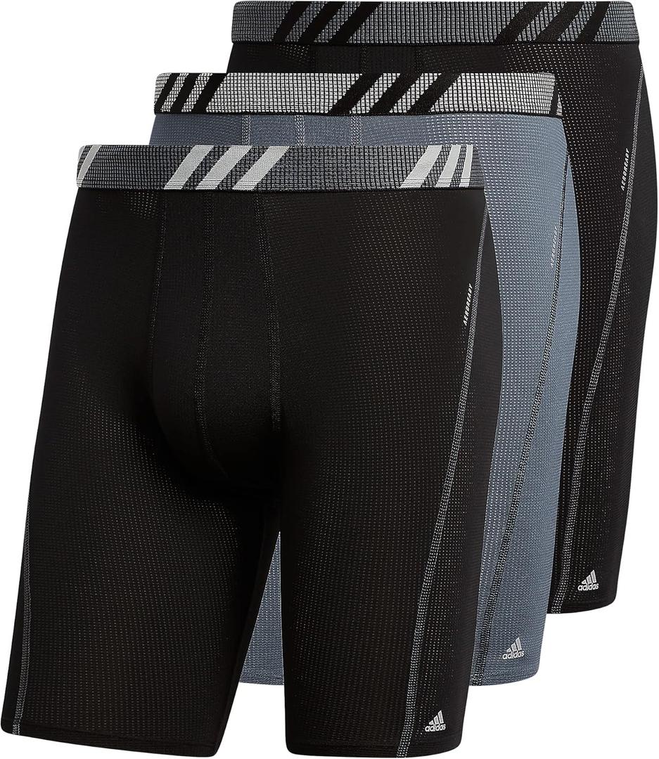 adidas Men's Performance Mesh Long Boxer Brief Underwear (3-Pack), For Active Sport And All Day Comfort (Large, Black/Onix Grey/Black)