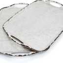 TP Serving Trays with Handles, 17 x 12 Inch Melamine Serving Platters for Food, Meat, Set of 2 Rectangular Trays for Eating, Rustic White