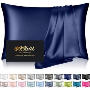 Silk Pillowcase for Hair and Skin, Mulberry Silk Pillow Cases Standard Size, Anti Acne Cooling Sleep Both Sides Natural Silk Satin Pillow Covers with Hidden Zipper, Gifts for Women Men, Navy Blue (Standard - 2026 Inch)