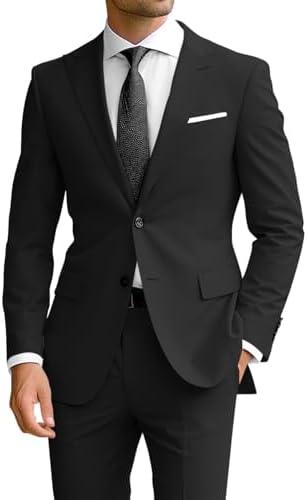 Wangyue Men's 2 Piece Suit Slim Fit Suits for Men Two Button Blazer Formal Business Jacket Suit for Wedding Prom Dinner, Large 