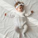 Newborn Infant Baby Girl Clothes Cotton Linen Long Sleeve Smocked Bubble Romper Ruffle Bodysuit Jumpsuit Fall Outfit 0-3M White