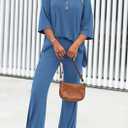 PRETTYGARDEN 2 Piece Lounge Sets for Women Summer 2025 Short Sleeve Tops Wide Leg Pants Matching Travel Outfits Clothing (Blue,X-Small) (Blue, XS)