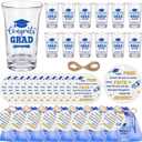 Jingmore 50 Set Graduation Acrylic Shot Glasses for 2026 Congrats Grad Party Favors, Reusable 1.2 oz Clear Shot Glasses with Round Gift Cards and Organza Bags for High School College Graduates (Blue)