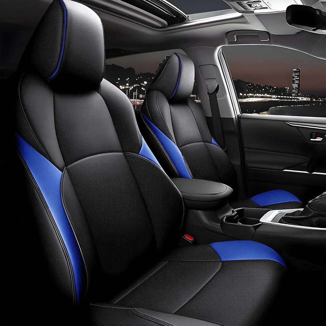 AOMSAZTO Car Seat Cover Fit for Toyota CHR 2018-2022 Faux Leather Seat Covers Protector Compatible Airbag Waterproof C-HR Full Set Black&Blue
