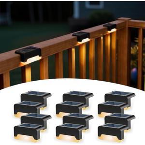 SOLPEX Solar Deck Lights, Solar Step Lights for Outside Waterproof Led Stair Light for Outdoor Fence, Balcony, Patio, Railing, Front Porch, Yard and Pathway(12pack Warm White) (Black)