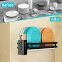 Wall Mounted Stainless Steel Dish Drying Rack Fruit Vegetable Storage Basket with Drainboard and Hanging Chopsticks Cage Kitchen Shelf Utensils Organizer (1 Tier)