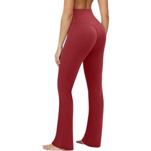 COPYLEAF Flare Leggings for Women High Waisted Seamless Yoga Pants Tummy Control Workout Gym Leggings Bootcut Pants (Red, XS)