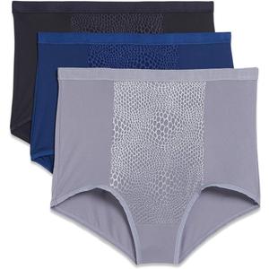 Warner's Women's Blissful Benefits By Warner's Tummy Smoothing Brief Panties Multipack Medium, Smoked Pearl/Navy Ink/Black