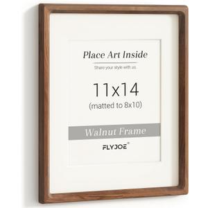 11x14 Picture Frame, USA-Sourced Natural Walnut Wood Photo Frame with Tempered Glass, Handcrafted Rounded Corner 11 x 14 Wooden Frame Matted to 8x10 Photos, Wall or Tabletop Display