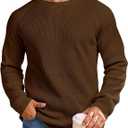 Vssjavun Mens Waffle Knitted Sweater Relaxed Boxy Fit Raglan Sleeve Crewneck Pullover Sweaters (Brown, L)
