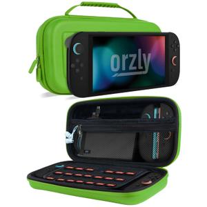 Orzly Case Compatible with Nintendo Switch 2  Protective Travel Carry Case with Screen Padding, Game Card & microSD Slots, Zipped & Open Pockets for Accessories  7.9" Gift Boxed (Green)