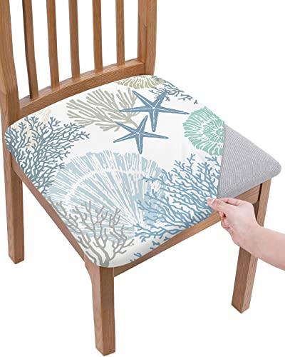 Stretch Dining Chair Seat Covers Set of 4, Removable Washable Chair Covers Seat Slipcovers, Blue Coral Starfish Chair Protector Dust-proof Chair Cover Seat for Kitchen/Office Decor, Textureppa82712