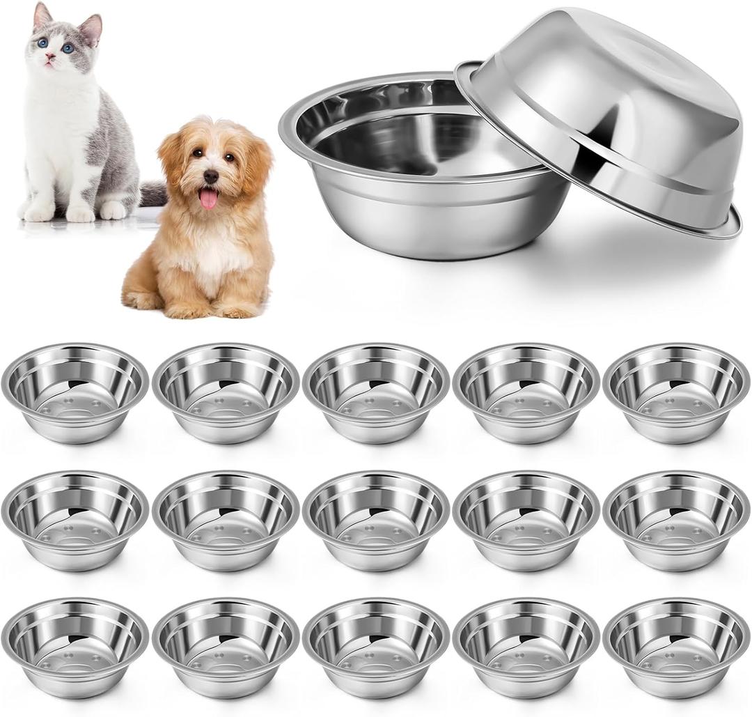 Nuanchu 15 Pack Stainless Steel Dog Bowls Bulk, 33.8 oz Pet Food Water Bowls for Medium Large Dogs/Cat, Dishwasher Safe Feeder for Multi-Pet Homes/Pet Shop