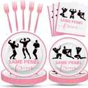 100 Pcs Bachelorette Tableware Party Supplies Set, Serves 25  Disposable Pink Paper Plates, Napkins, and Forks for Bridal Shower, Hen Party, Engagement, Girls Night, Valentines Day Decorations