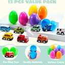 JOYIN 12 Pcs Prefilled Easter Eggs with Toys, Plastic Eggs with Cute Pull Back Cars, Easter Basket Stuffers, Party Favors for Kids, Classroom Prize Supplies