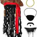 Cosrea Pirate Hat for Men Pirate Costume with Eye Patch Earring Mustache Accessories
