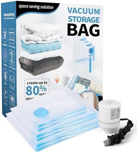 Vacuum Storage Bags for Travel, Pack of 4 Vacuum Seal Bags with Electric Pump for Luggage and Suitcase, Carry-on Size Space Saver for Clothes and Clothing Travel