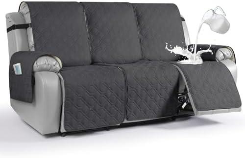 VANSOFY Waterproof Recliner Couch Covers, Sofa Covers 1-Piece Washable Reclining Sofa Cover Non-Slip Furniture Protector with Elastic Straps Pocket for Dogs, Pets(Charcoal Gray,3 Seater)
