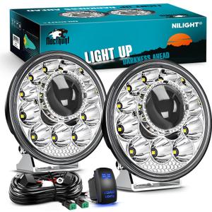 Nilight LED Light Pods 5.75 Inch 12LED Round Offroad Driving Lights 2 PCS night vision Super Bright Spotlights w/16AWG Rocker Switch Wiring Harness Kit for Truck ATV UTV