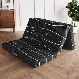 Sweetnight Folding Mattress - 4-inch Full Tri-Fold Mattress with Breathable & Washable Cover | Foldable Guest Bed for Camping/Travel | Starry Sky Design (Black) Sweetnight Folding Mattress - 4-inch Full Tri-Fold Mattress with Breathable & Washable Cover | Foldable Guest Bed for Camping/Travel | Starry Sky Design (Black)