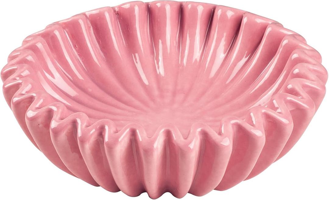 Small Ceramic Bowl Pink Decorative Bowl, Modern Home Decor Centerpiece 6 Inches Key Jewelry Ruffle Fluted Scalloped Bowl