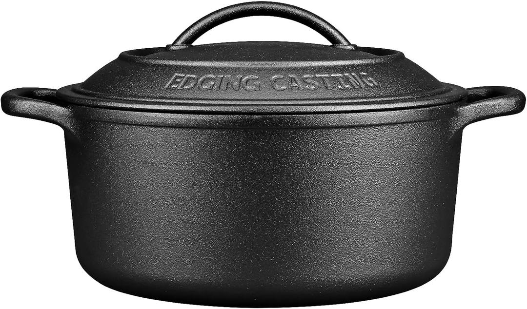 Pre-Seasoned Cast Iron Dutch Oven Pot with Lid Dual Handle, Sourdough Bread Baking Pots Round 7 Quart, Black (7QT)