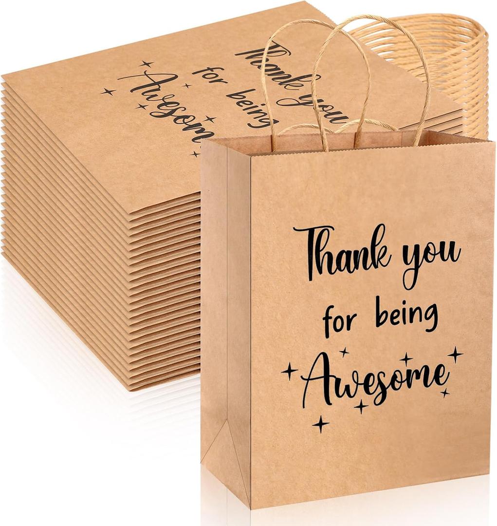 Ctosree 20 Pcs Thank You Gift Paper Bags for Employee Coworker Colleague Thank You for Being Awesome Bags with Handles for Colleague Employee(8.3 x 4.3 x 10.6 Inch,Kraft Paper)
