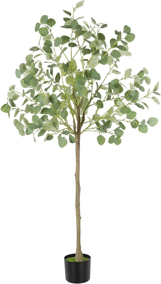 Artificial Eucalyptus Tree,5Ft Tall Fake Potted Tree Silk Faux Eucalyptus Tree with Plastic Nursery Pot, Artificial Plants for Home Office Indoor Decor