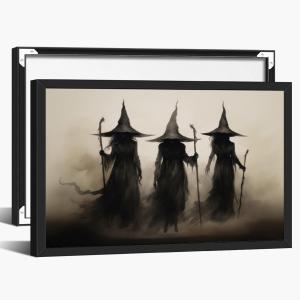 Vintage Halloween Three Witches Posters Witchy Canvas Prints Dark Academia Wall Art Goth Decor Rustic Witch Poster Horror Spooky Moody Aesthetic for Living Room Bedroom Home 8x12inch black framed (8L" x 12W")