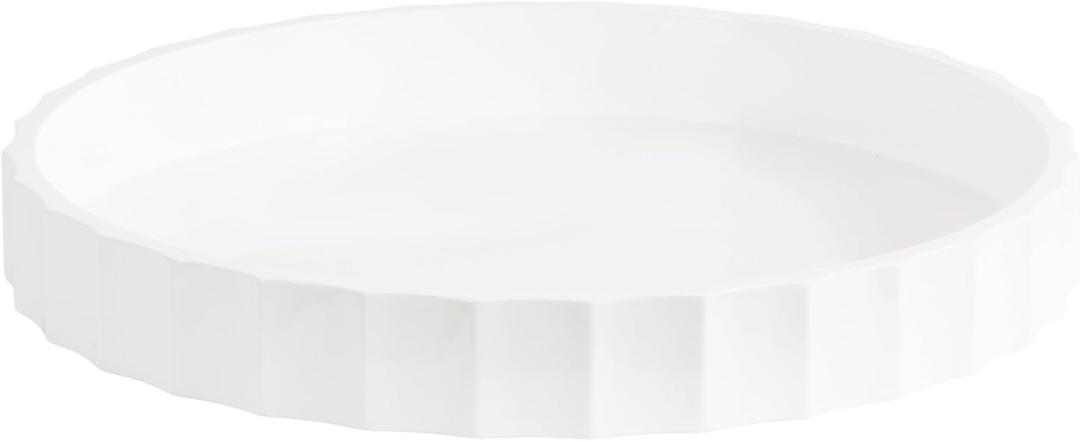 Kate and Laurel Lissi Decorative Round Tray with Wavy Design; 16 Inch Diameter; White; Modern Scalloped Circle Serving Tray for Coffee Table Ottoman; Dining Table; or Entryway Catch-All Tray