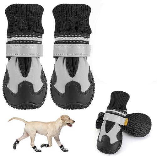 Lukovee Dog Shoes - Waterproof Warm Fleece Lined Dog Booties for Small Medium Large Dogs, Non-Slip Adjustable Dog Boot for Winter Cold Weather (HX,Size 3)
