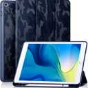 Akkerds Case Compatible with iPad 10.2 Inch 2021/2020/2019, for iPad 9th/8th/7th Generation Case with Pencil Holder, Protective Case with Soft TPU Back, Auto Sleep/Wake Cover, CamouflageBlue