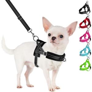 SlowTon No Pull Small Dog Harness and Leash Set, Puppy Soft Vest Harness Neck & Chest Adjustable, Reflective Lightweight Harness & Anti-Twist Pet Lead Combo for Small Medium Dogs (Black With Front Clip, S)